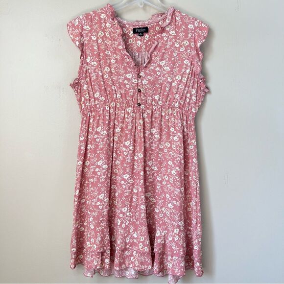 Papillon Floral Babydoll Tea Rose Flutter Sleeve Mini Summer Dress SZ XL - Jr - Picture 1 of 12
